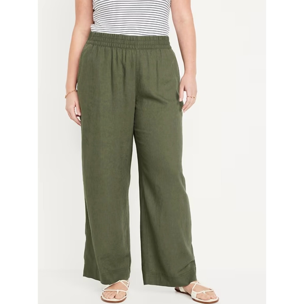 NEW Old Navy Womens High Waisted Linen Blend Wide Leg Pants Size XXL Green